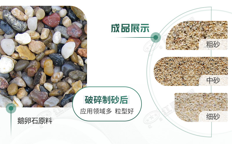 鵝卵石制砂后不同粒度的成品展示 鵝卵石制砂后不同粒度的成品展示